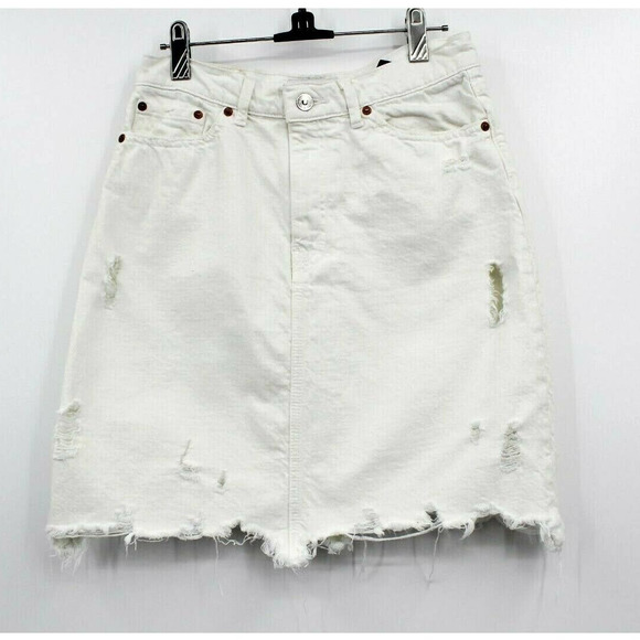 Zara Women's Off White Denim Raw‎ Cut Off Edges Distressed Mini Skirt Size Small - Picture 1 of 8